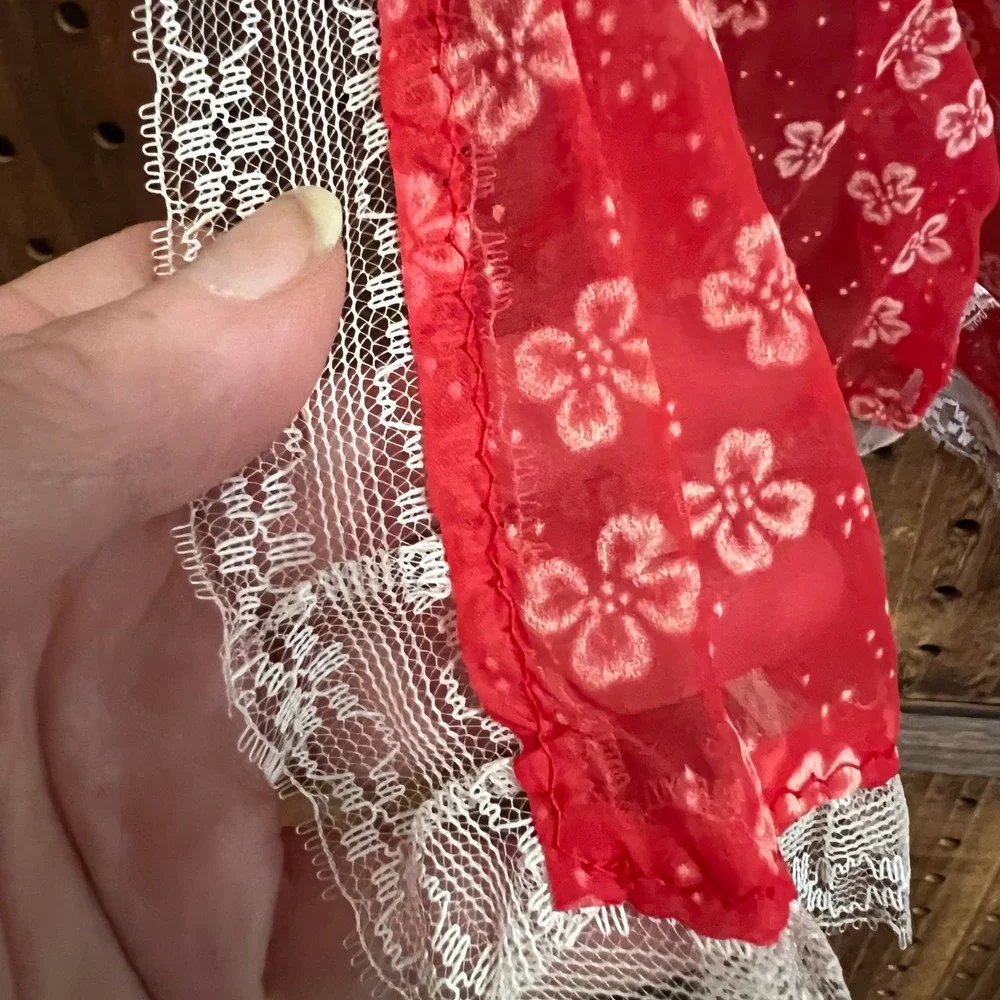Vintage Apron Lot of 2 Yellow Floral Red Flora 50s 60s Kitsch Retro Pin Up